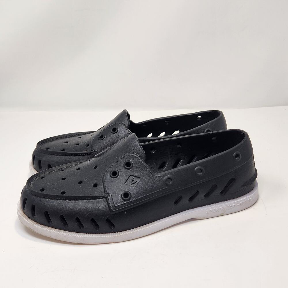 Sperry AO Float Boat Shoes Unisex Black White Rubber Men 8 Women 10 Slip On - Picture 4 of 8